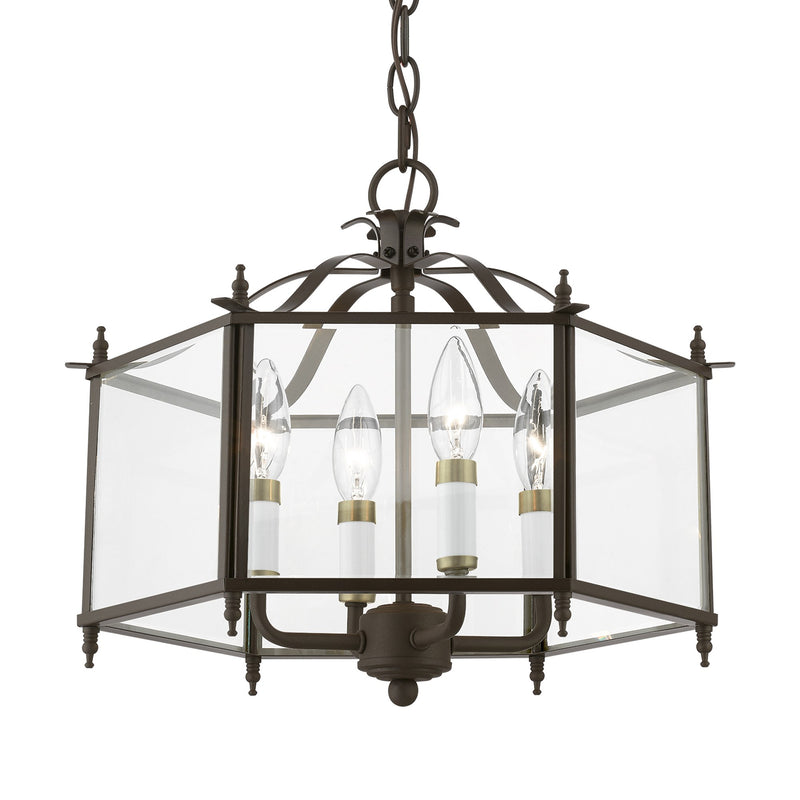 Livingston 4-Light Convertible Chandelier / Semi-Flush Mount in English Bronze with Antique Brass Accents