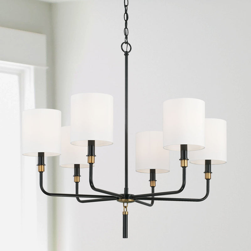 Beckham 6-Light Chandelier in Glossy Black and Aged Brass