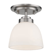 Ashton 1 Light 6" Flush Mount, Matte Opal Shade in Brushed Nickel