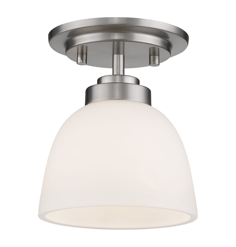 Ashton 1 Light 6" Flush Mount, Matte Opal Shade in Brushed Nickel