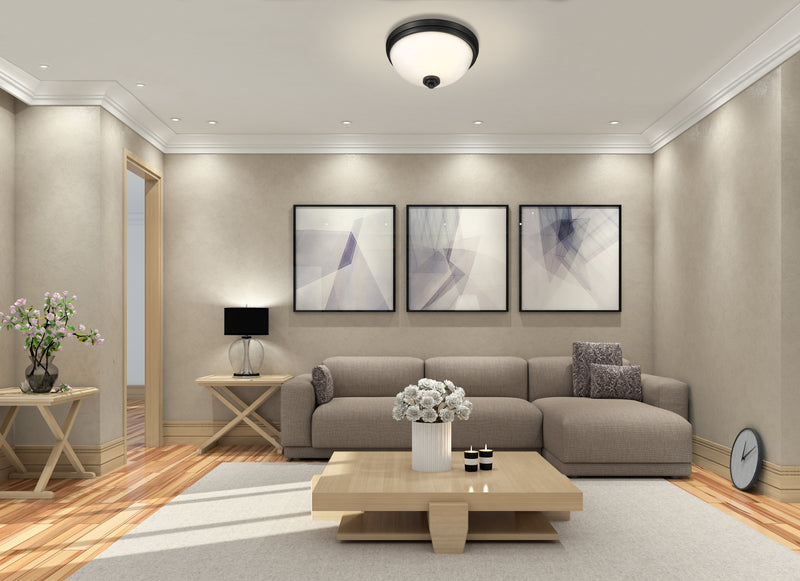 Ashton 3 Light 15" Flush Mount in Matte Black in a room setting