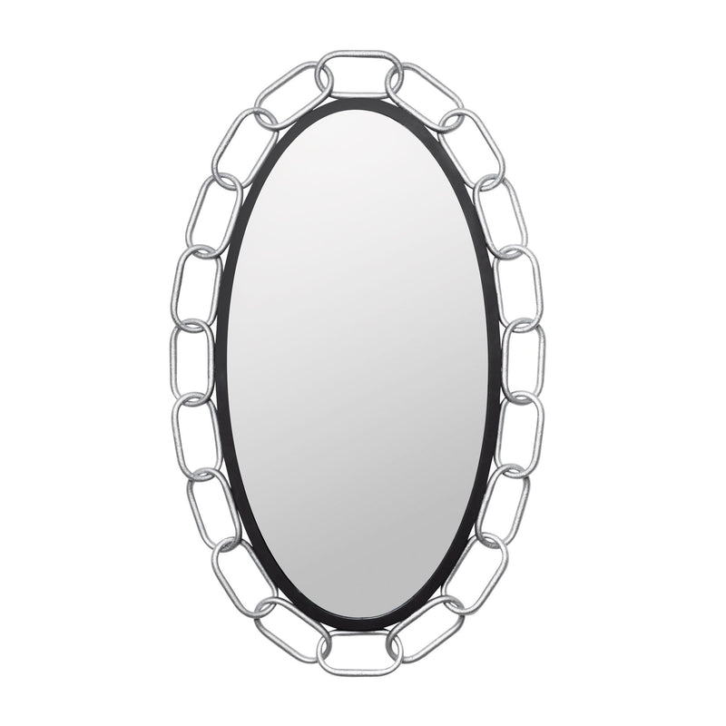 Chains of Love 24" x 40" Oval Wall Mirror in Matte Black/Textured Silver
