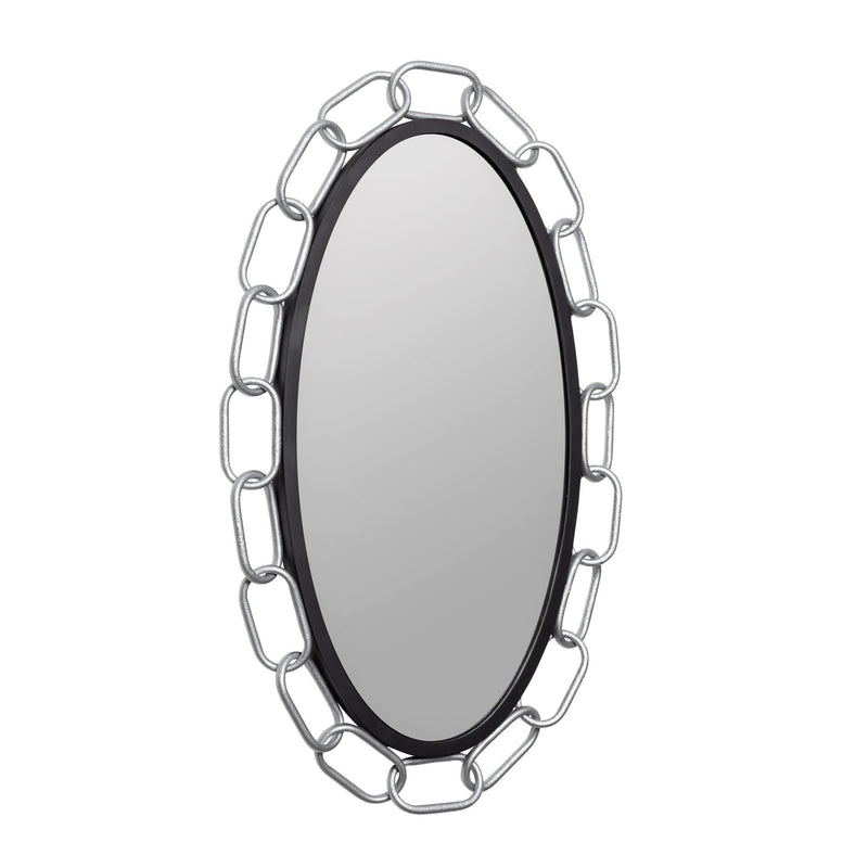 Chains of Love 24" x 40" Oval Wall Mirror in Matte Black/Textured Silver