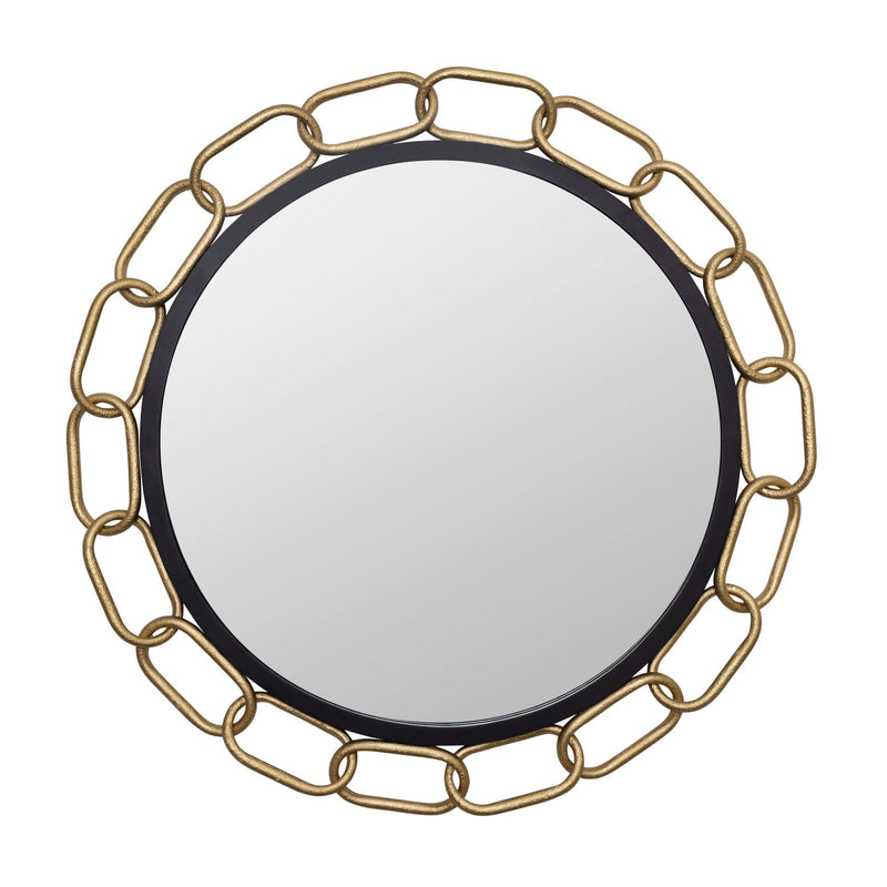 Chains of Love 30" Round Wall Mirror in Matte Black/Textured Gold