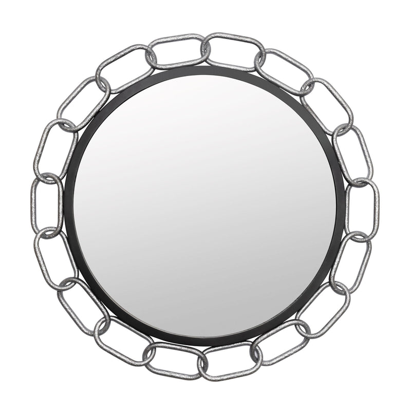 Chains of Love 30" Round Wall Mirror in Matte Black/Textured Silver