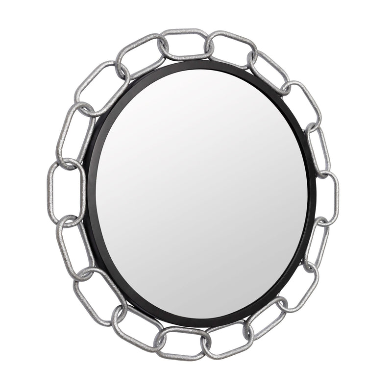 Chains of Love 30" Round Wall Mirror in Matte Black/Textured Silver