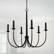 Amara 6-Light Candle Chandelier in Matte Black with Brass