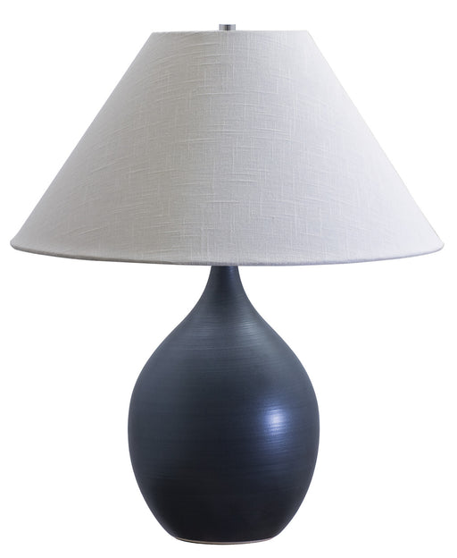 Scatchard 22.5 Inch Stoneware Table Lamp in Black Matte with Cream Linen Hardback
