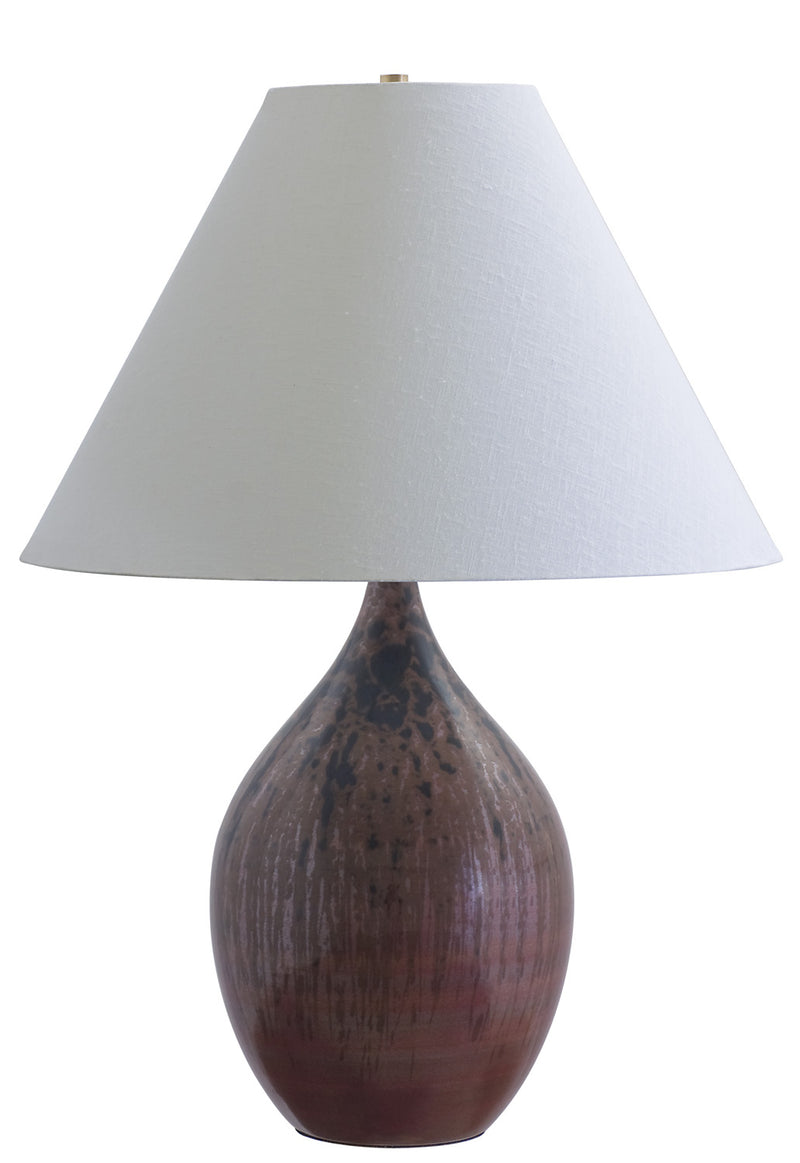 Scatchard 28 Inch Stoneware Table Lamp in Decorated Red Gloss with Cream Linen Hardback