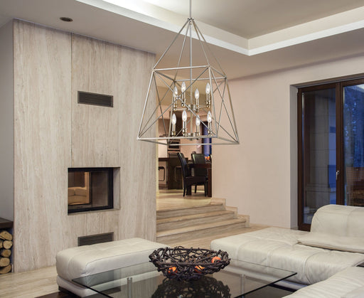 Trestle 8 Light 20" Chandelier in Antique Silver in a room setting