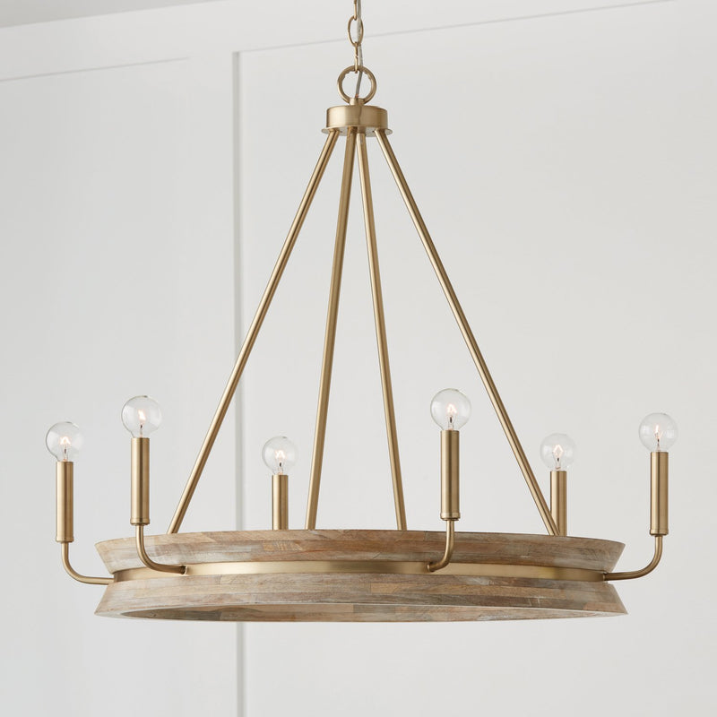 Finn 6-Light Chandelier in White Wash and Matte Brass