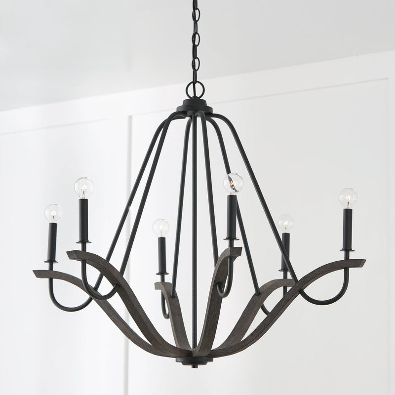 Clive 6-Light Medium Chandelier in Carbon Grey and Black Iron