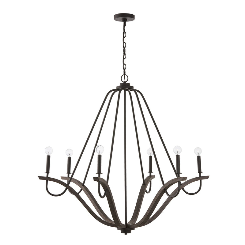 Clive 6-Light Large Chandelier in Carbon Grey and Black Iron