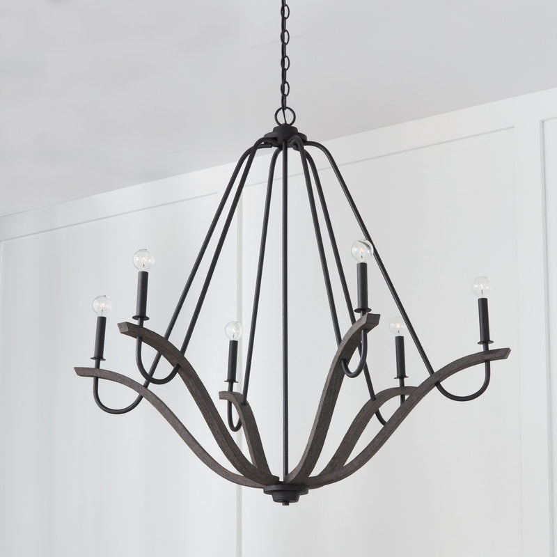 Clive 6-Light Large Chandelier in Carbon Grey and Black Iron