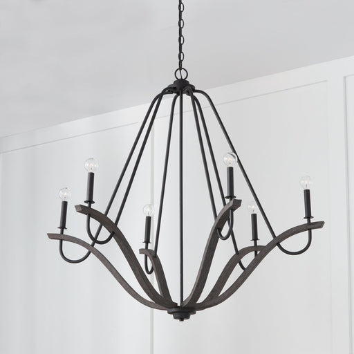 Clive 6-Light Large Chandelier in Carbon Grey and Black Iron
