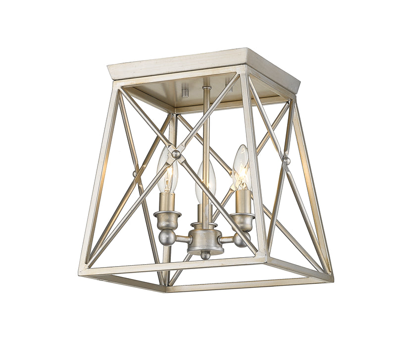Trestle 3 Light 11" Flush Mount in Antique Silver