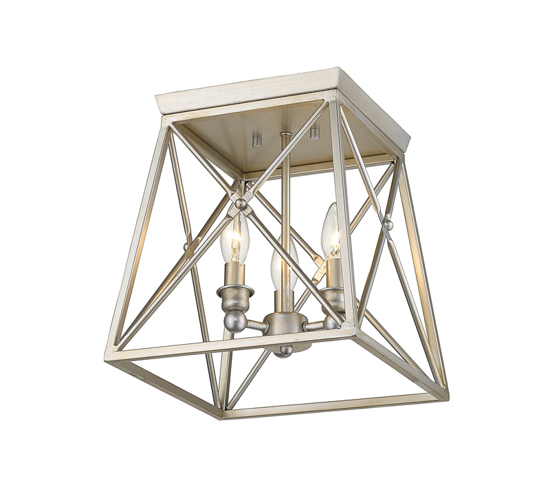 Trestle 3 Light 11" Flush Mount in Antique Silver