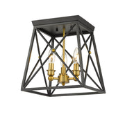 Trestle 3 Light 11" Flush Mount in Matte Black + Olde Brass