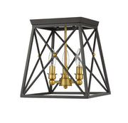 Trestle 3 Light 11" Flush Mount in Matte Black + Olde Brass