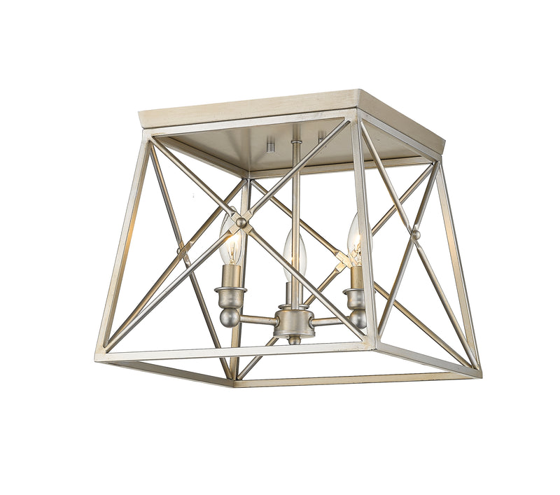 Trestle 3 Light 14" Flush Mount in Antique Silver
