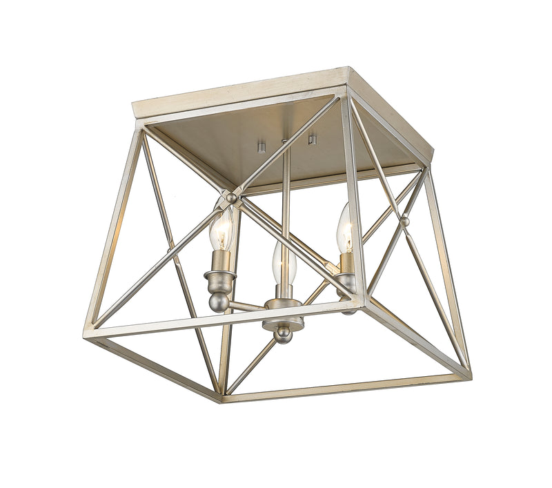 Trestle 3 Light 14" Flush Mount in Antique Silver