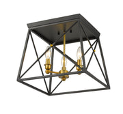 Trestle 3 Light 14" Flush Mount in Matte Black + Olde Brass