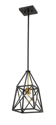 Trestle 1 Light 8" Pendant in Matte Black + Olde Brass