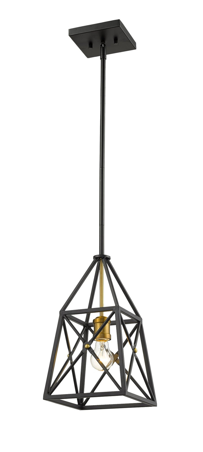 Trestle 1 Light 8" Pendant in Matte Black + Olde Brass