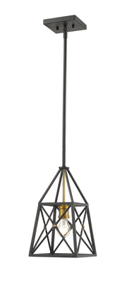 Trestle 1 Light 8" Pendant in Matte Black + Olde Brass