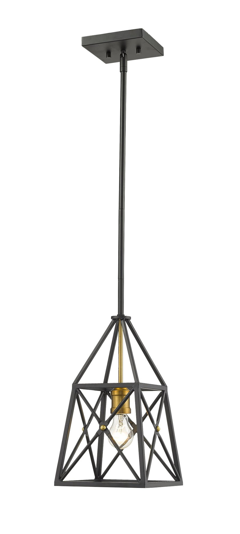 Trestle 1 Light 8" Pendant in Matte Black + Olde Brass