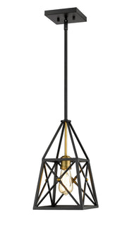 Trestle 1 Light 8" Pendant in Matte Black + Olde Brass