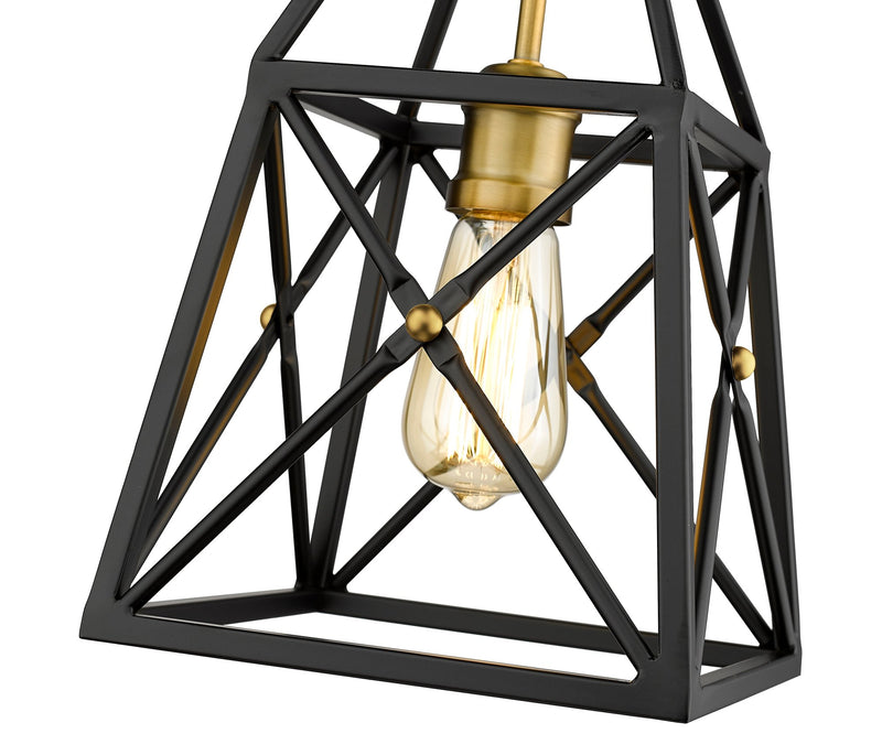 Trestle 1 Light 8" Pendant in Matte Black + Olde Brass