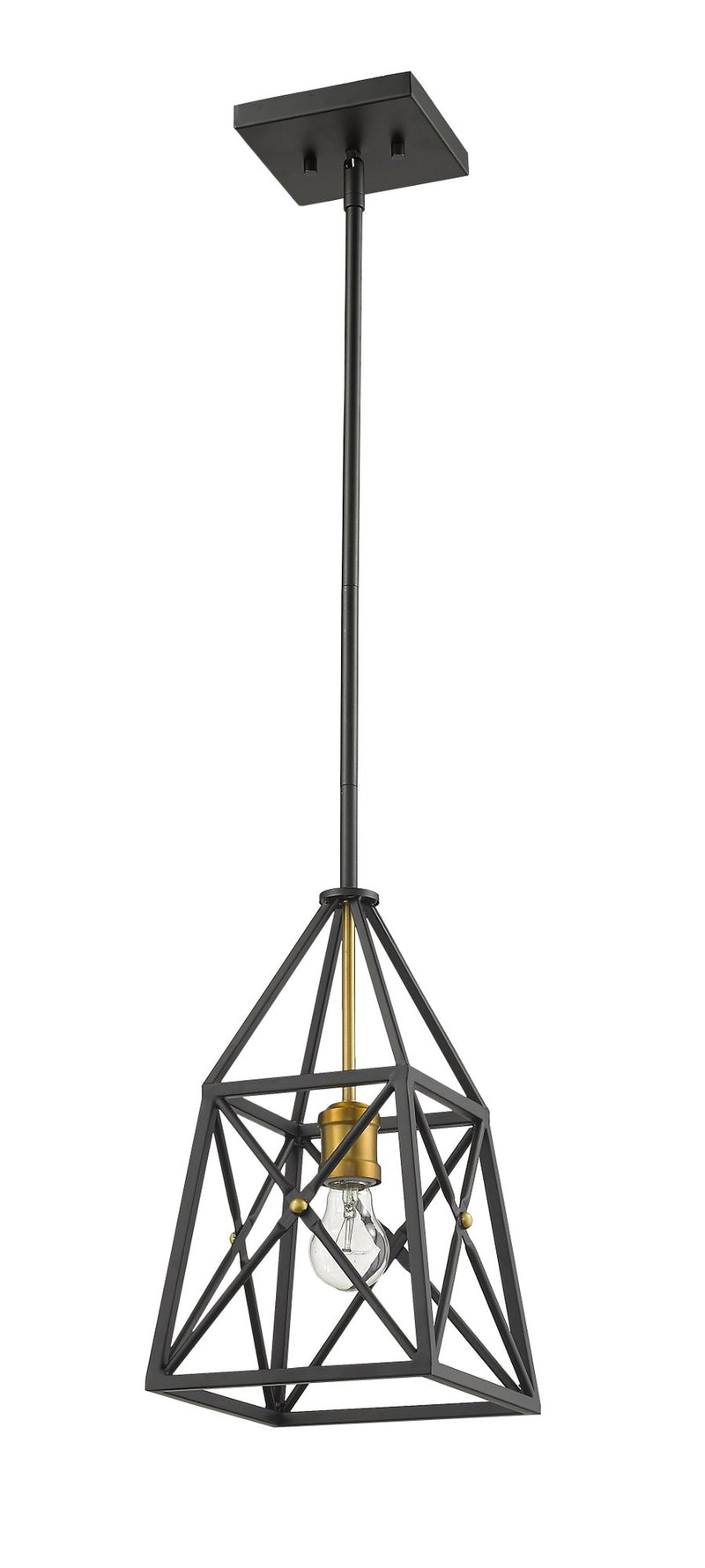 Trestle 1 Light 8" Pendant in Matte Black + Olde Brass