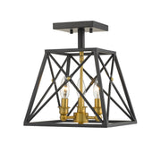 Trestle 3 Light 11" Semi Flush Mount in Matte Black + Olde Brass