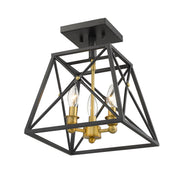 Trestle 3 Light 11" Semi Flush Mount in Matte Black + Olde Brass