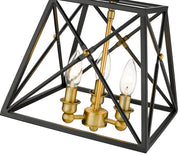 Trestle 3 Light 11" Semi Flush Mount in Matte Black + Olde Brass