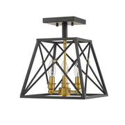 Trestle 3 Light 11" Semi Flush Mount in Matte Black + Olde Brass
