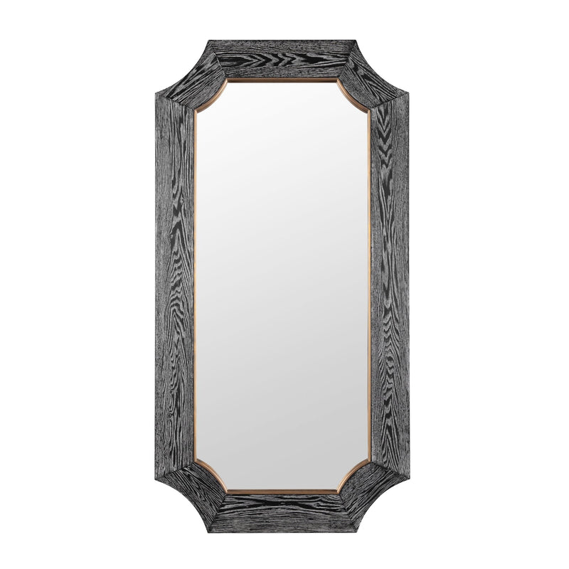 Farra 28" x 54" Rectangular Wall Mirror in Cerused Black/Weathered Brass