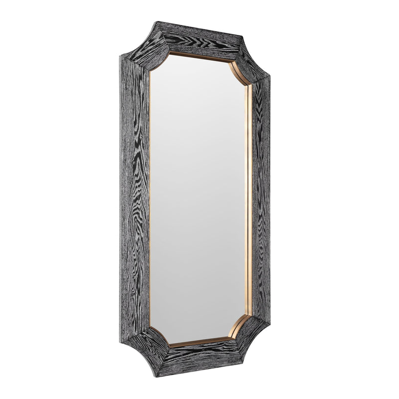 Farra 28" x 54" Rectangular Wall Mirror in Cerused Black/Weathered Brass