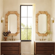 Farra 28" x 54" Rectangular Wall Mirror in Poplar Burl/Weathered Brass