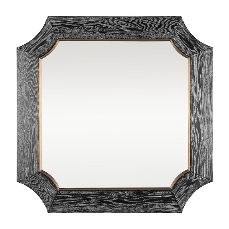 Farra 36" x 36" Square Wall Mirror in Cerused Black/Weathered Brass