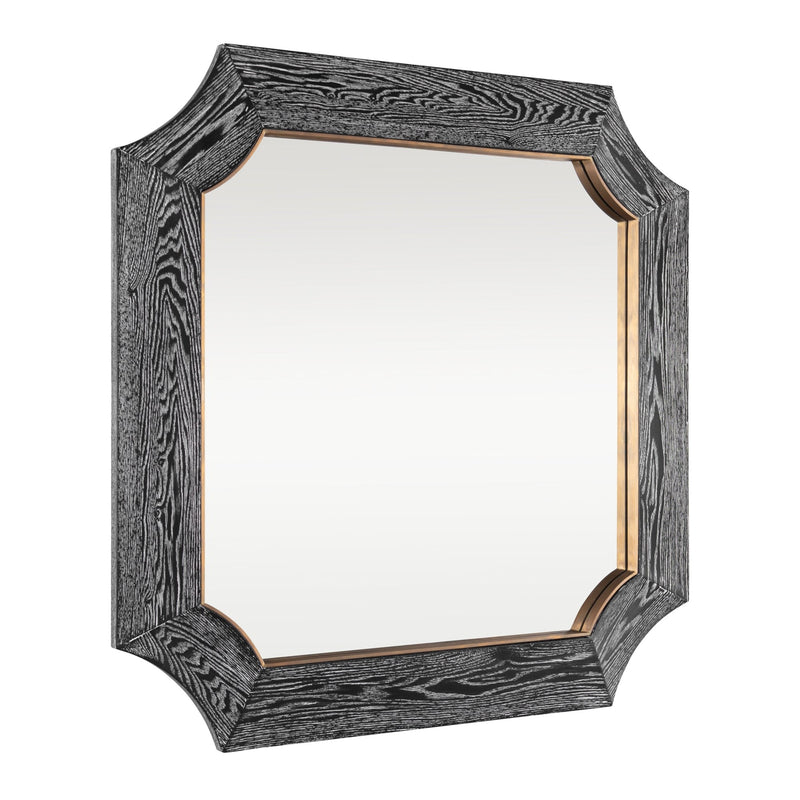 Farra 36" x 36" Square Wall Mirror in Cerused Black/Weathered Brass