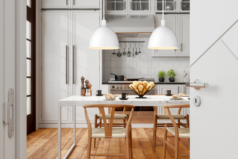 Sawyer 1 Light 12.5" Pendant in Satin White in a room setting