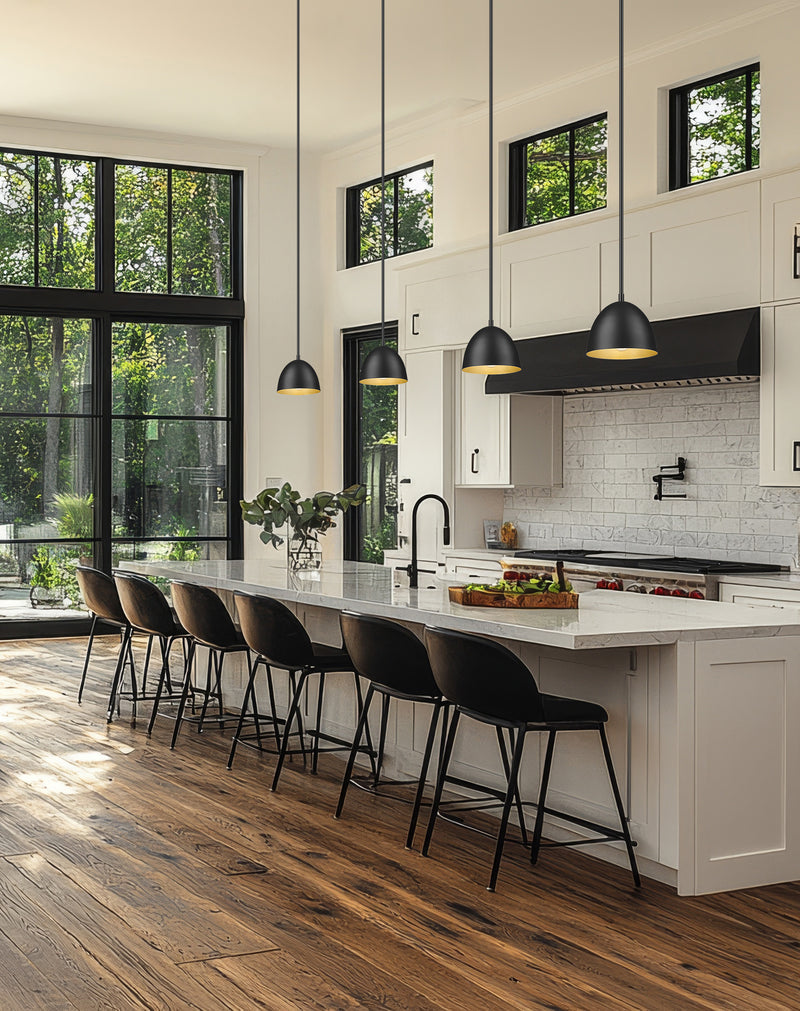 Vega 1 Light 8" Pendant in Matte Black in a room setting