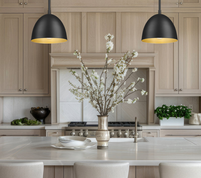 Vega 1 Light 8" Pendant in Matte Black in a room setting