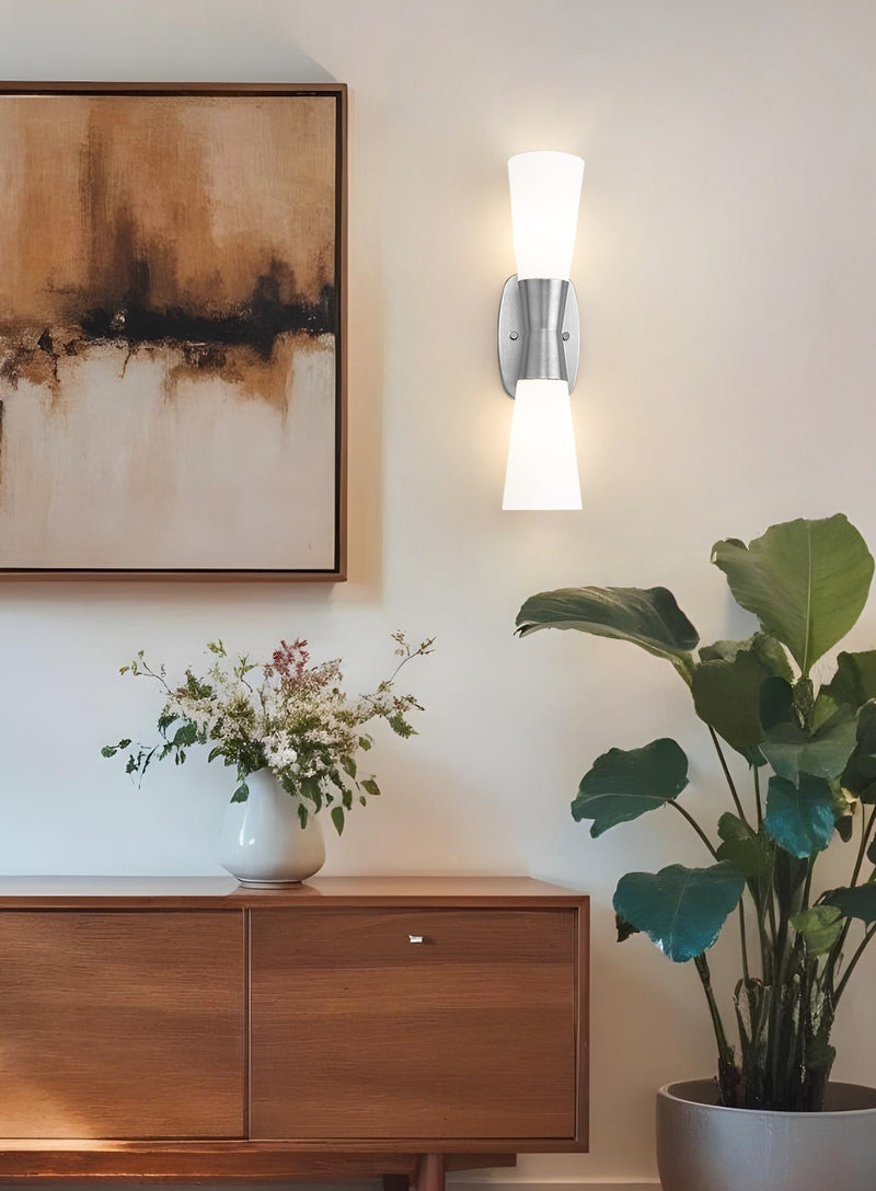 Emrys 2 Light 4.5" Wall Sconce in Brushed Nickel in a room setting