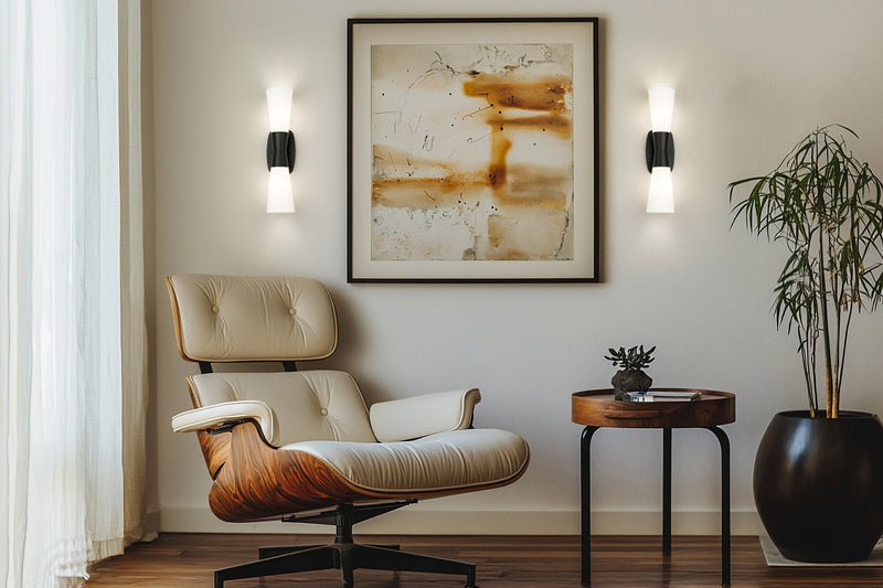 Emrys 2 Light 4.5" Wall Sconce in Matte Black in a room setting