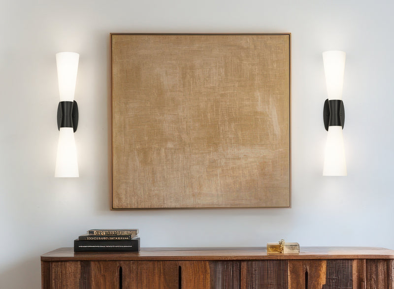 Emrys 2 Light 4.75" Wall Sconce in Matte Black in a room setting