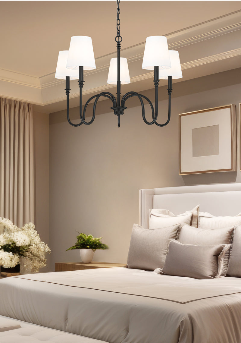 Jisele 5 Light 30" Chandelier in Matte Black in a room setting