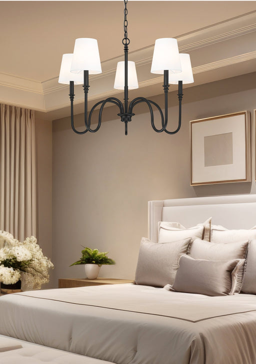 Jisele 5 Light 30" Chandelier in Matte Black in a room setting